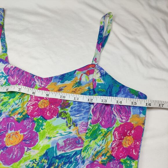 Vintage 90s Shok Abstract Floral Flouncy Skater Dress Small 7 Colorful Tropical - Picture 7 of 9